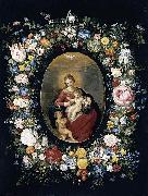 Jan Breughel Virgin and Child with Infant St John in a Garland of Flowers painting